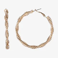 JS Jessica Simpson Gold Tone Womens Crystal 50.4mm Hoop Earrings