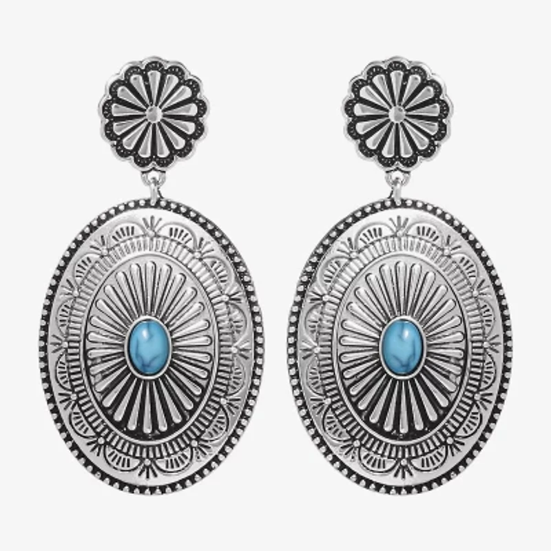 JS Jessica Simpson Silver Tone Womens Blue Oval Drop Earrings