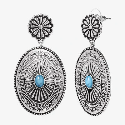 JS Jessica Simpson Silver Tone Womens Blue Oval Drop Earrings
