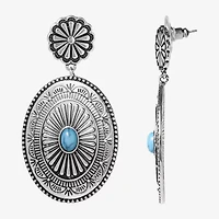 JS Jessica Simpson Silver Tone Womens Blue Oval Drop Earrings