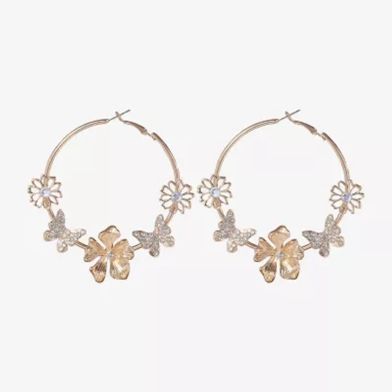 JS Jessica Simpson Gold Tone Womens Glass 67.5mm Butterfly Hoop Earrings