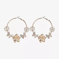 JS Jessica Simpson Gold Tone Womens Glass 67.5mm Butterfly Hoop Earrings