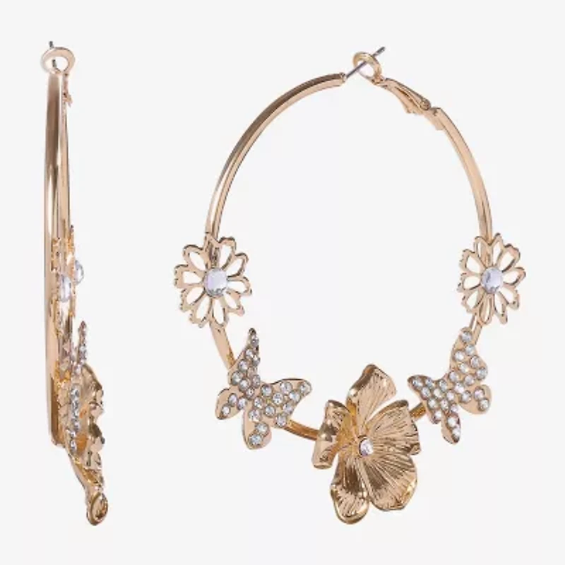 JS Jessica Simpson Gold Tone Womens Glass 67.5mm Butterfly Hoop Earrings