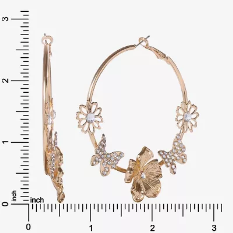 JS Jessica Simpson Gold Tone Womens Glass 67.5mm Butterfly Hoop Earrings