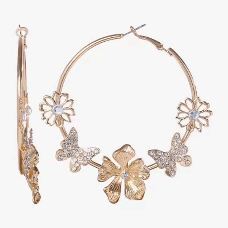 JS Jessica Simpson Gold Tone Womens Glass 67.5mm Butterfly Hoop Earrings
