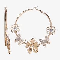 JS Jessica Simpson Gold Tone Womens Glass 67.5mm Butterfly Hoop Earrings