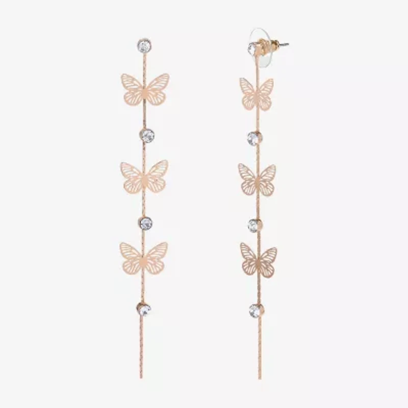 JS Jessica Simpson Gold Tone Womens Crystal Butterfly Drop Earrings