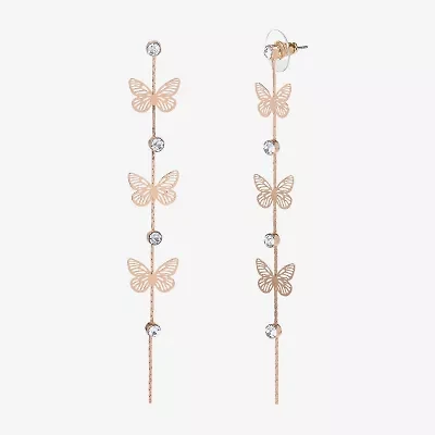 JS Jessica Simpson Gold Tone Womens Crystal Butterfly Drop Earrings