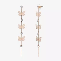 JS Jessica Simpson Gold Tone Womens Crystal Butterfly Drop Earrings