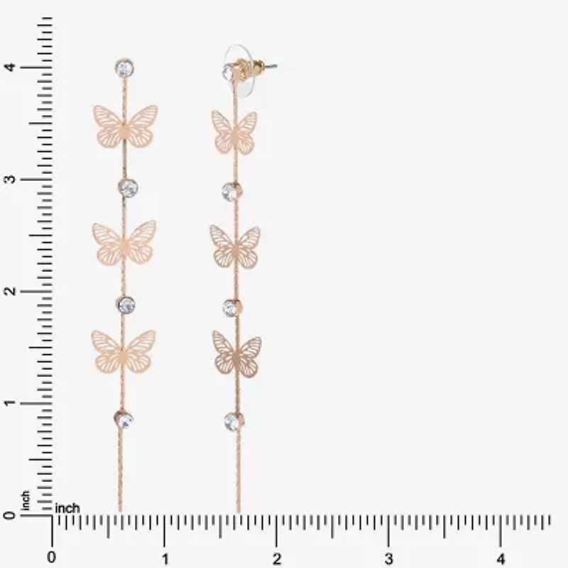 JS Jessica Simpson Gold Tone Womens Crystal Butterfly Drop Earrings