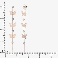 JS Jessica Simpson Gold Tone Womens Crystal Butterfly Drop Earrings