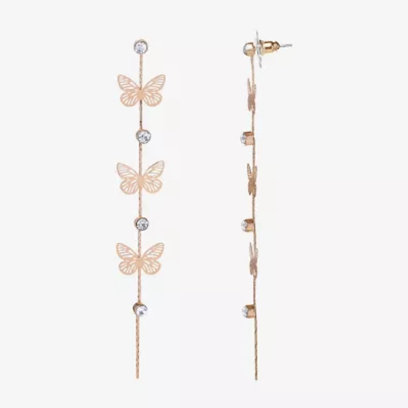JS Jessica Simpson Gold Tone Womens Crystal Butterfly Drop Earrings