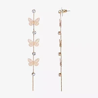 JS Jessica Simpson Gold Tone Womens Crystal Butterfly Drop Earrings
