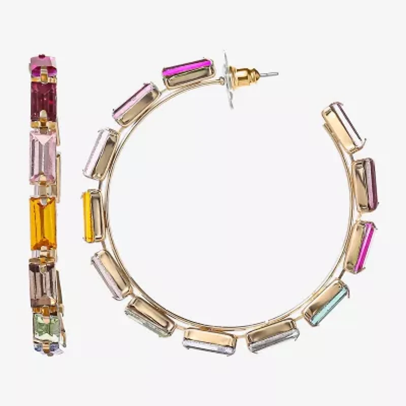 JS Jessica Simpson Gold Tone Womens Multi Color Glass 58mm Hoop Earrings