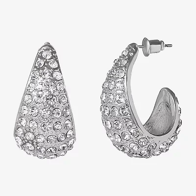 JS Jessica Simpson Silver Tone Womens Glass 29.3mm Hoop Earrings