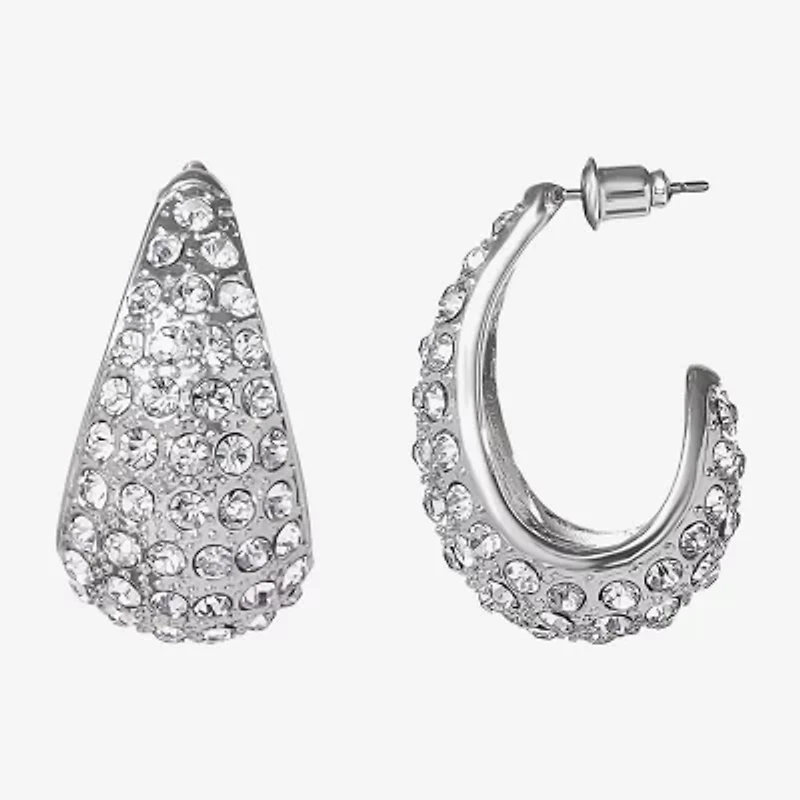 JS Jessica Simpson Silver Tone Womens Glass 29.3mm Hoop Earrings