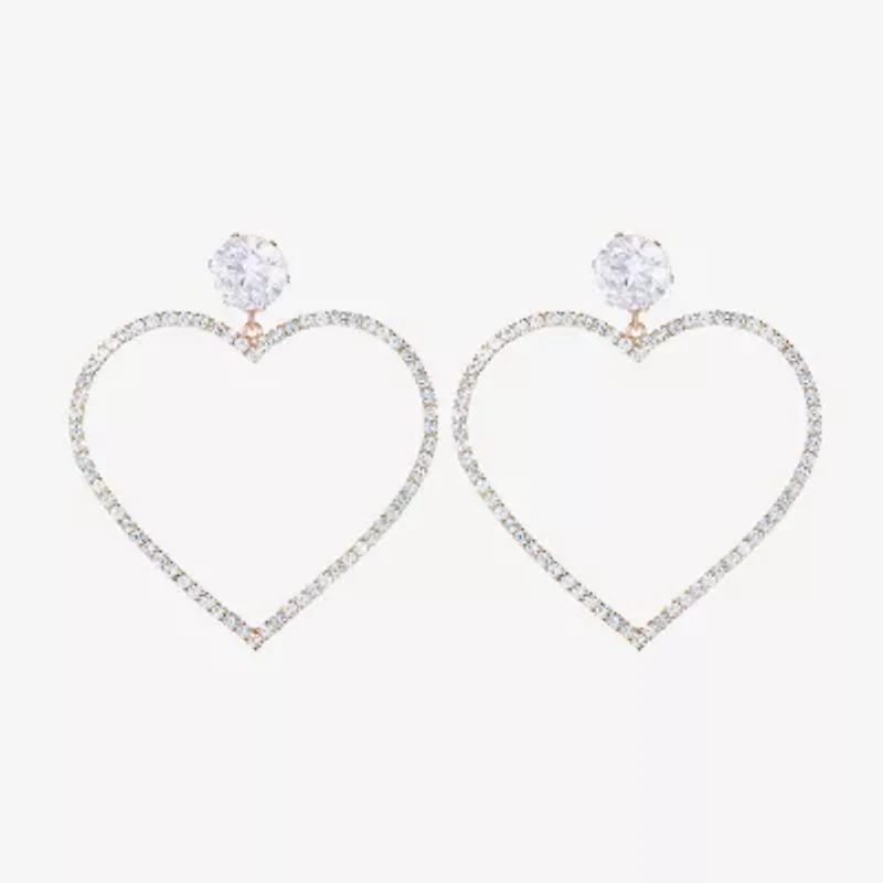 JS Jessica Simpson Gold Tone Womens Glass Heart Drop Earrings