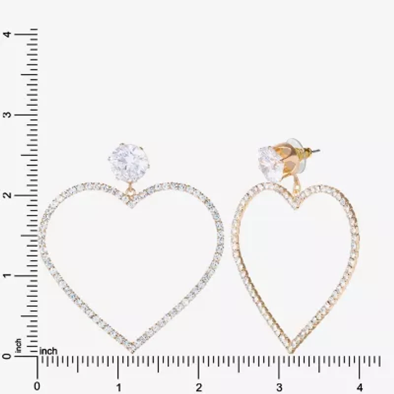JS Jessica Simpson Gold Tone Womens Glass Heart Drop Earrings