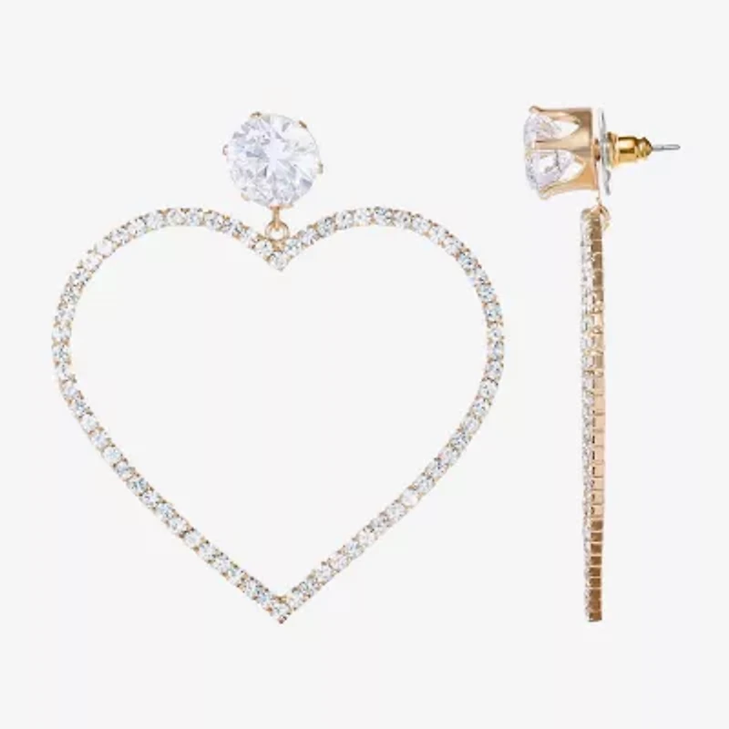 JS Jessica Simpson Gold Tone Womens Glass Heart Drop Earrings