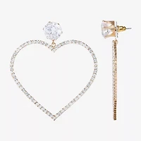 JS Jessica Simpson Gold Tone Womens Glass Heart Drop Earrings