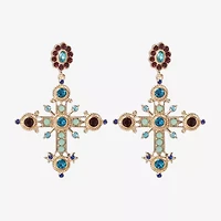 JS Jessica Simpson Gold Tone Womens Multi Color Glass Cross Drop Earrings