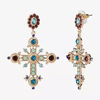 JS Jessica Simpson Gold Tone Womens Multi Color Glass Cross Drop Earrings