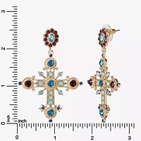 JS Jessica Simpson Gold Tone Womens Multi Color Glass Cross Drop Earrings