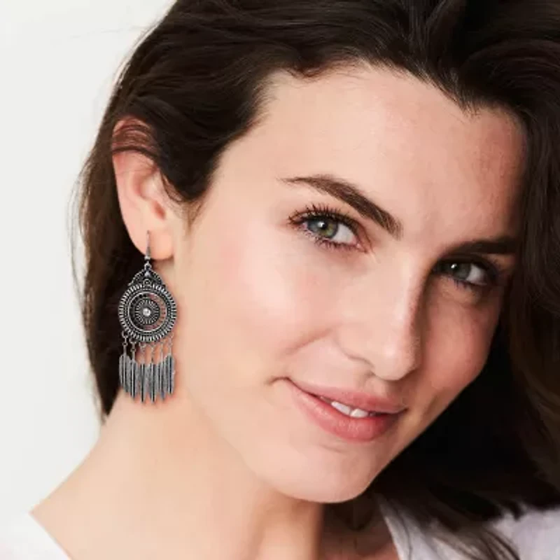JS Jessica Simpson Silver Tone Womens Oval Drop Earrings