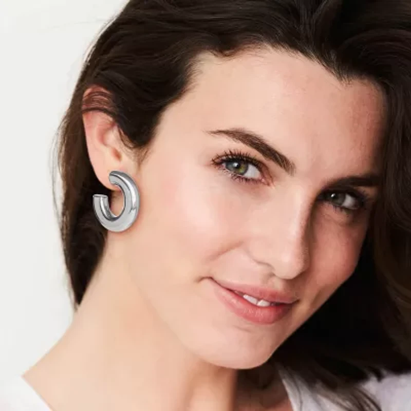 JS Jessica Simpson Silver Tone Womens 39.5mm Hoop Earrings
