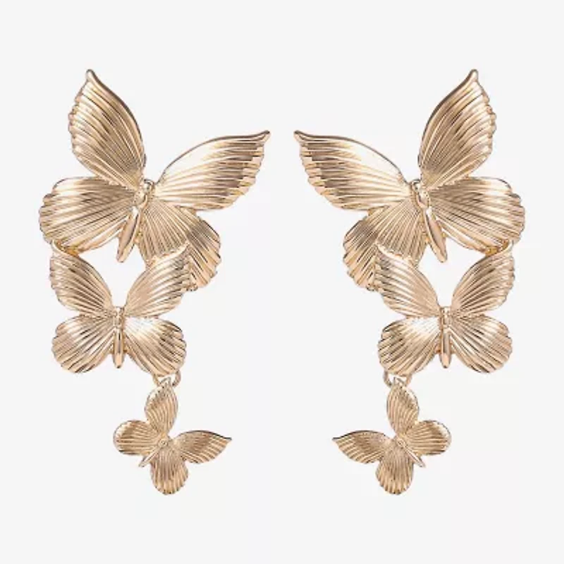 JS Jessica Simpson Gold Tone Womens Butterfly Drop Earrings