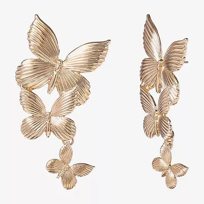 JS Jessica Simpson Gold Tone Womens Butterfly Drop Earrings