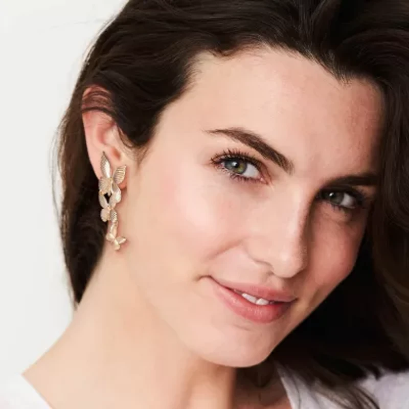 JS Jessica Simpson Gold Tone Womens Butterfly Drop Earrings