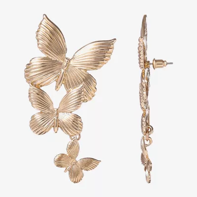 JS Jessica Simpson Gold Tone Womens Butterfly Drop Earrings
