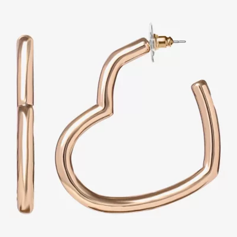 JS Jessica Simpson Gold Tone Womens 42mm Heart Hoop Earrings