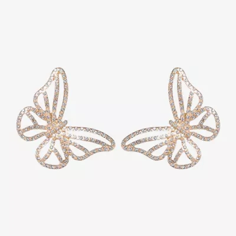 JS Jessica Simpson Gold Tone Womens Glass Butterfly Drop Earrings