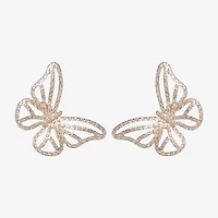 JS Jessica Simpson Gold Tone Womens Glass Butterfly Drop Earrings