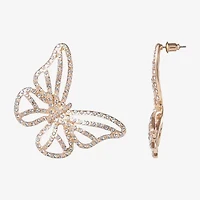 JS Jessica Simpson Gold Tone Womens Glass Butterfly Drop Earrings