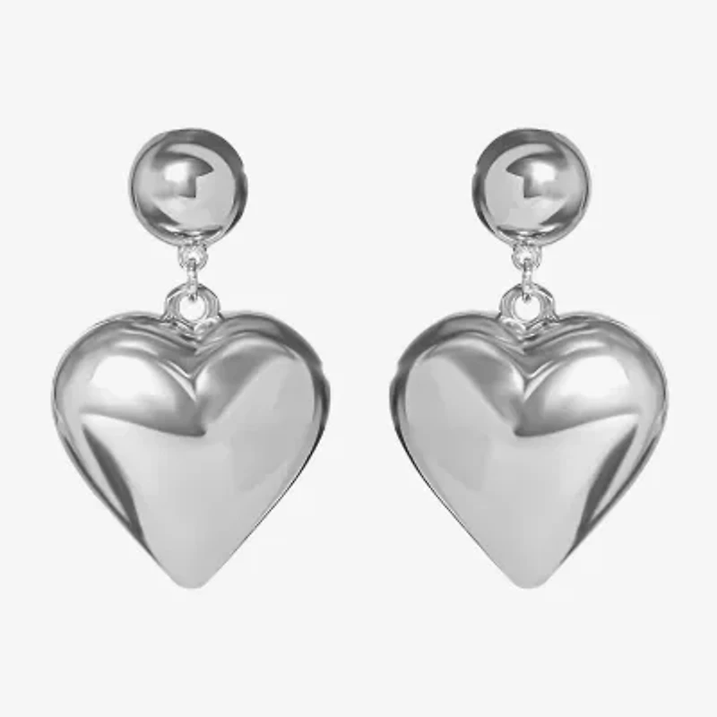 JS Jessica Simpson Silver Tone Womens Heart Drop Earrings