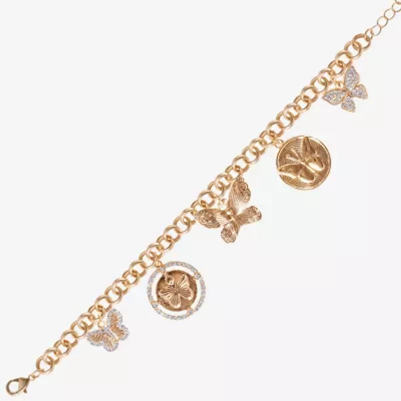 JS Jessica Simpson Gold Tone Womens Glass Butterfly Charm Bracelet