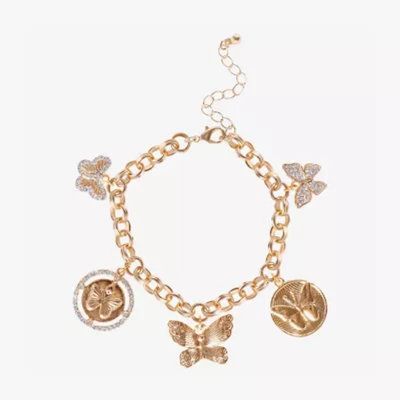 JS Jessica Simpson Gold Tone Womens Glass Butterfly Charm Bracelet