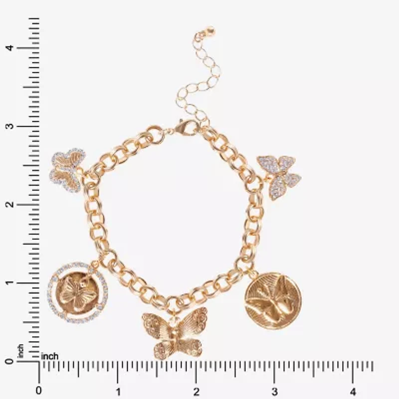 JS Jessica Simpson Gold Tone Womens Glass Butterfly Charm Bracelet