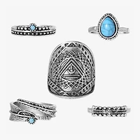 JS Jessica Simpson Silver Tone Womens Glass Ring Set
