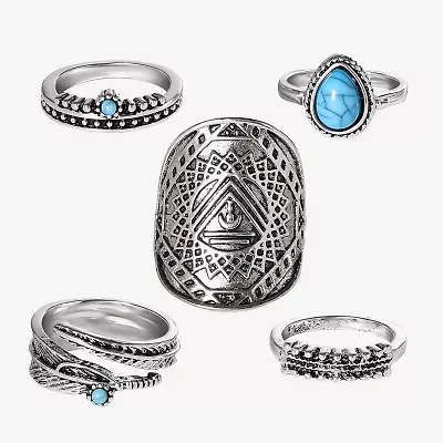 JS Jessica Simpson Silver Tone Womens Glass Ring Set