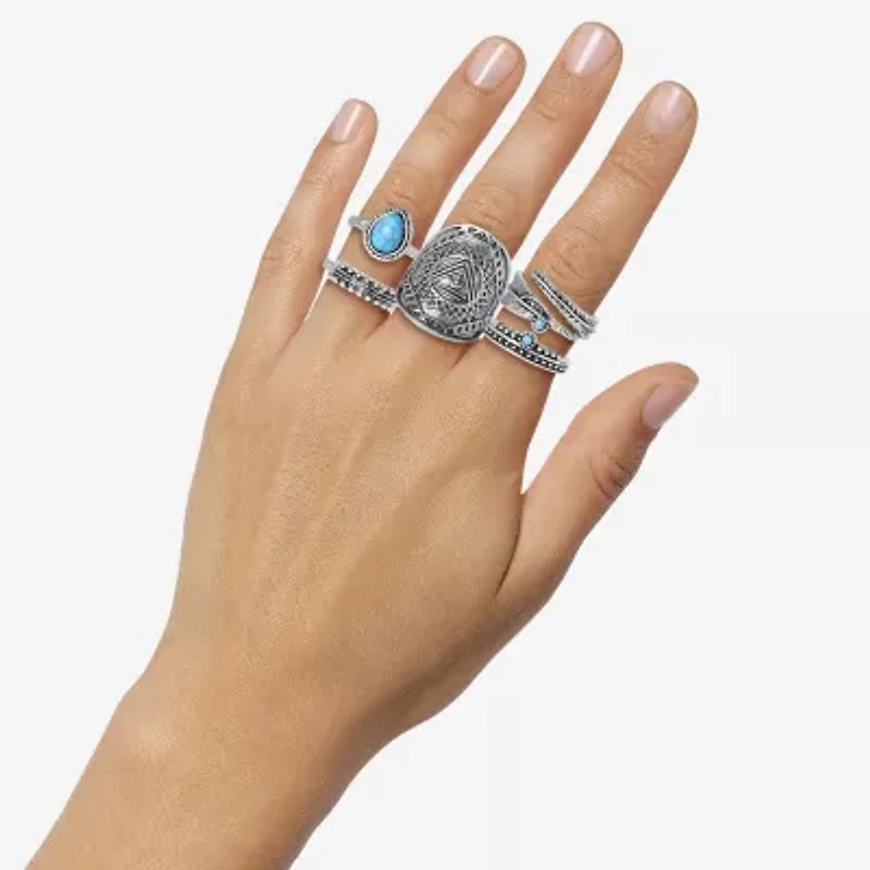 JS Jessica Simpson Silver Tone Womens Glass Ring Set