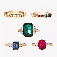 JS Jessica Simpson Gold Tone Womens Multi Color Glass Ring Set