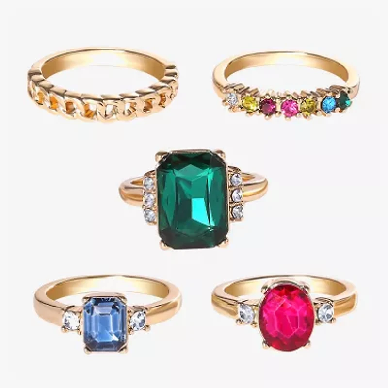 JS Jessica Simpson Gold Tone Womens Multi Color Glass Ring Set