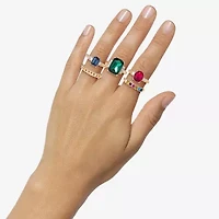JS Jessica Simpson Gold Tone Womens Multi Color Glass Ring Set