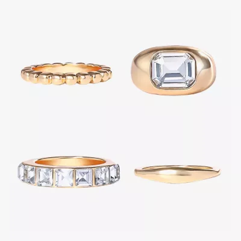 JS Jessica Simpson Gold Tone Womens Glass Ring Set