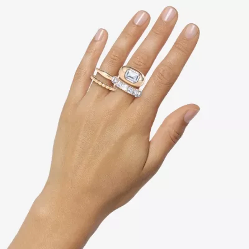 JS Jessica Simpson Gold Tone Womens Glass Ring Set