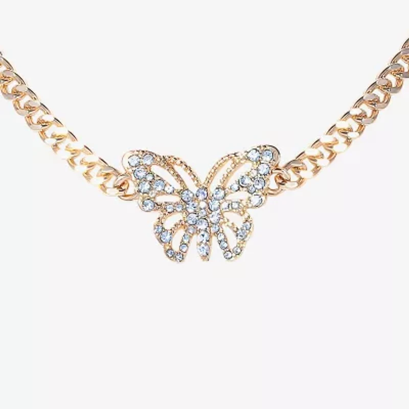 JS Jessica Simpson Gold Tone Womens Glass Alloy Butterfly 13 Inch Pendant Necklace